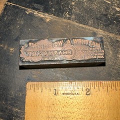 Print Block “ Matthew A. Weisbard Pharmacist “ Philadelphia PA, Copper Face￼
