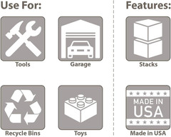 13014 Stak-N-Store Stackable Storage Bins, Heavy Duty Garage Storage Containers,