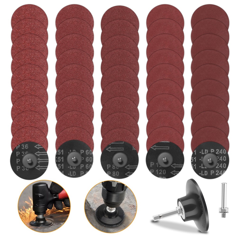 53x 3″ Sanding Disc Roll Lock Quick Change Disc 36/60/80/120/240 Grit 1/4″ Shank