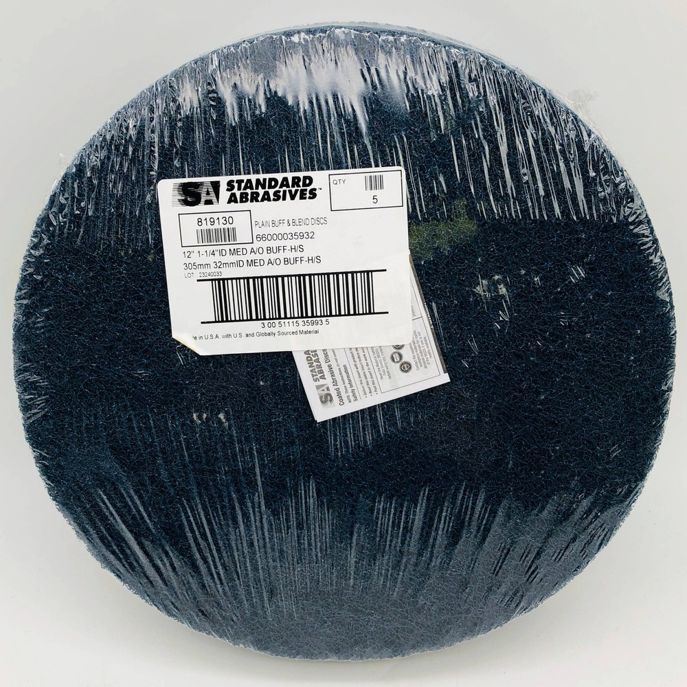 Standard Abrasives 819130 Buffing Discs 12″ Dia 1-1/4″ ID Medium A/O H/S 5pk