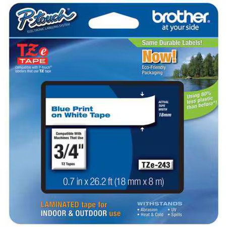 Brother Tze243g Label/Ribbon Cartridge, White, Gloss, 3/4 In W