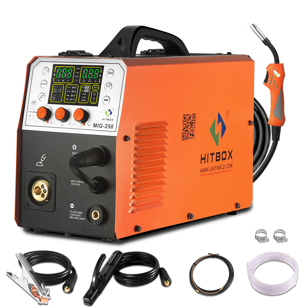 110V 220V 4-in-1 Aluminum MIG Welder Gas/Gasless 250 AMP TIG MMA Welding Machine