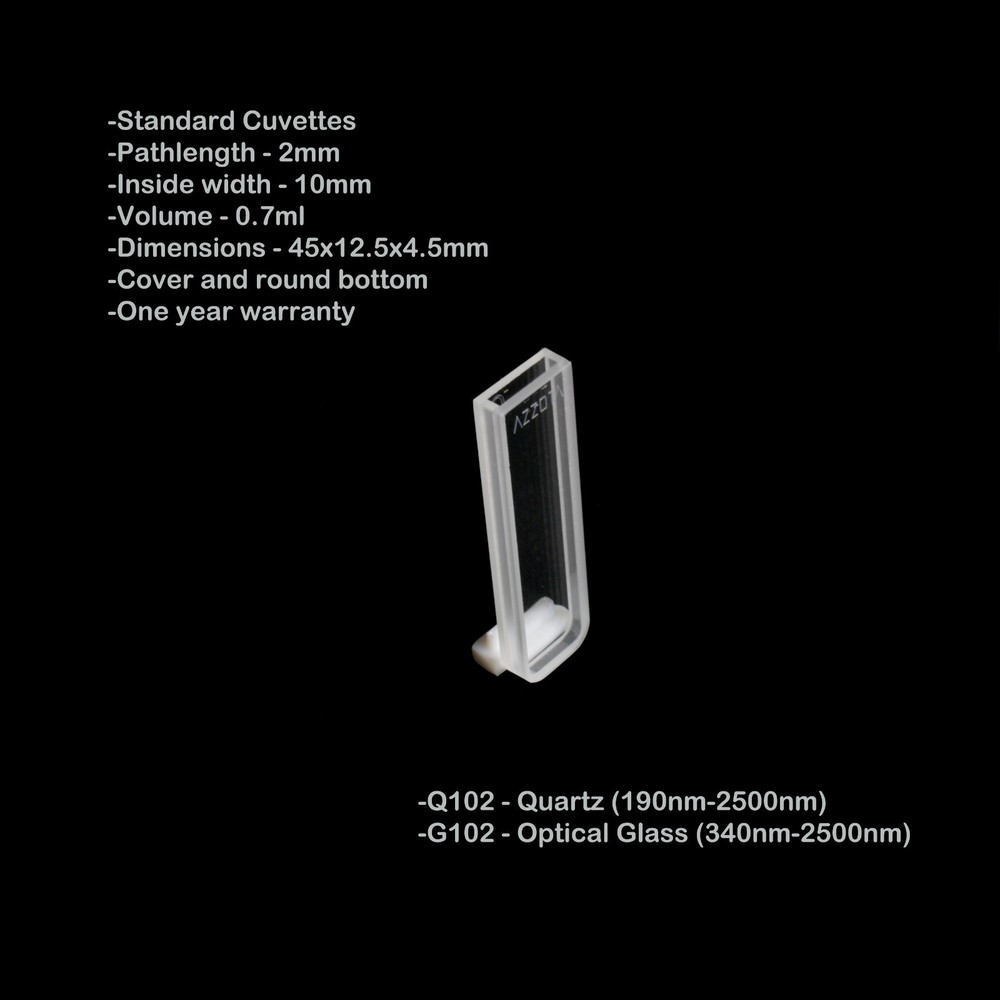 Azzota® 2mm Pathlength Optical Glass Cuvette, 0.7ml