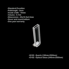 Azzota® 2mm Pathlength Optical Glass Cuvette, 0.7ml