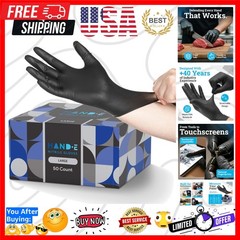 Black Nitrile Disposable Gloves Large, 50 Count – BBQ, Tattoo, Hair Dye, Cook…