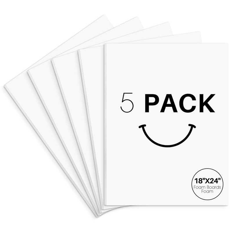 Golden State Art Acid 5 Pack 18X24 White Foam Boards Foam Core Poster Board 1/8