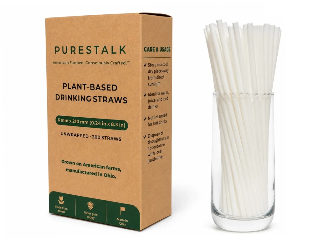 200ct PureStalk PLA Drinking Straws, 6mm Standard Size, Compostable, Made in USA