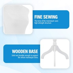 FDW Adjustable Female Dress Form Sewing Mannequin Wooden Tripod Stand White