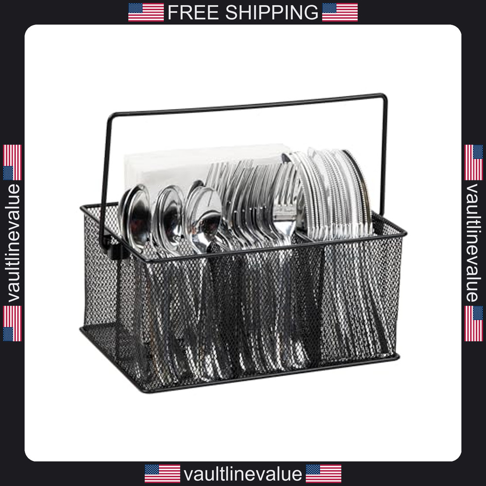 Multi Purpose Storage Caddy 4 Compartment Metal Mesh Kitchen Office Organizer