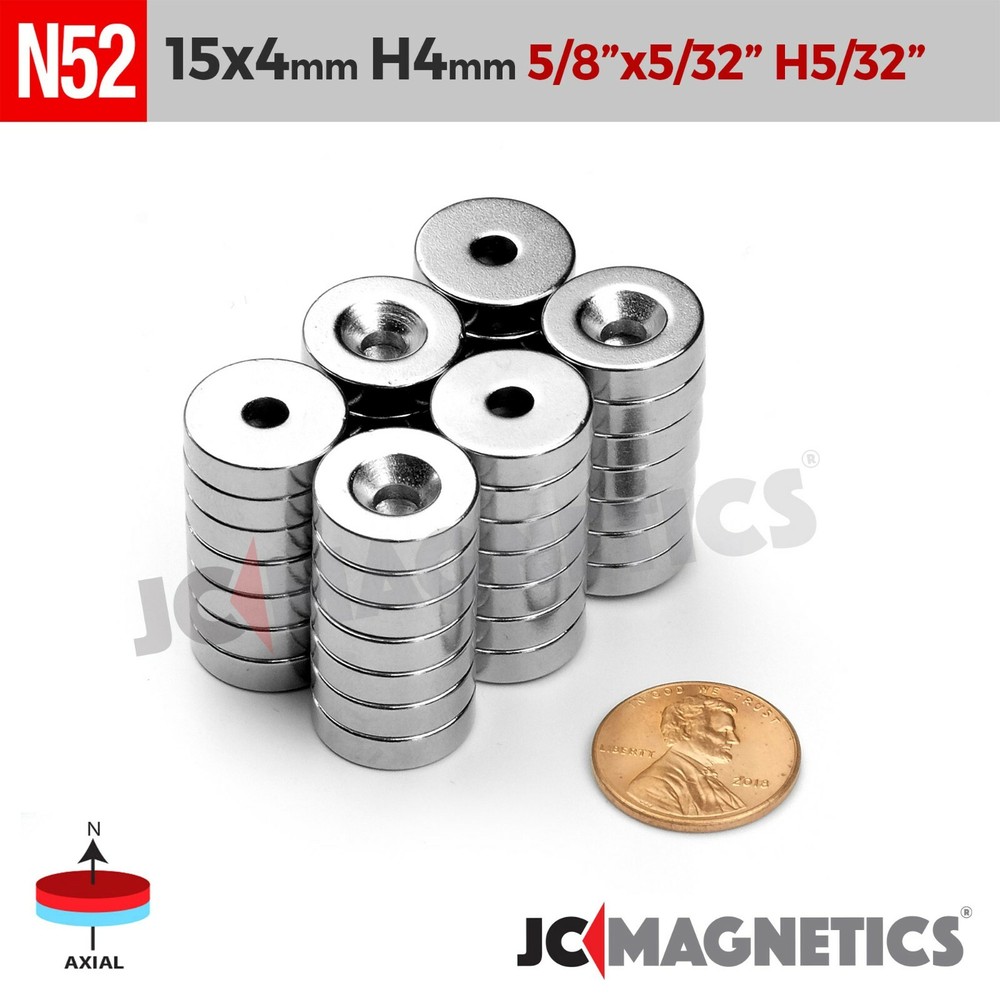 15mm x 4mm Hole 4mm N52 Strong Countersunk Ring Disc Rare Earth Crafts Magnets