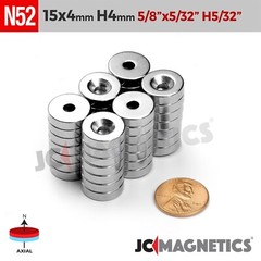 15mm x 4mm Hole 4mm N52 Strong Countersunk Ring Disc Rare Earth Crafts Magnets
