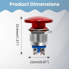 Red Mushroom Head Momentary Push Button Switch IP65 Waterproof 12V 24V 110V 250V