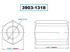 VERTEX M20 X 2.50 48MM LONG COUPLING NUT (3903-1318)