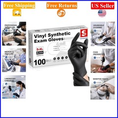 Black Vinyl Exam Gloves 4 Mil, Large, Pack of 100, Latex-Free, Waterproof