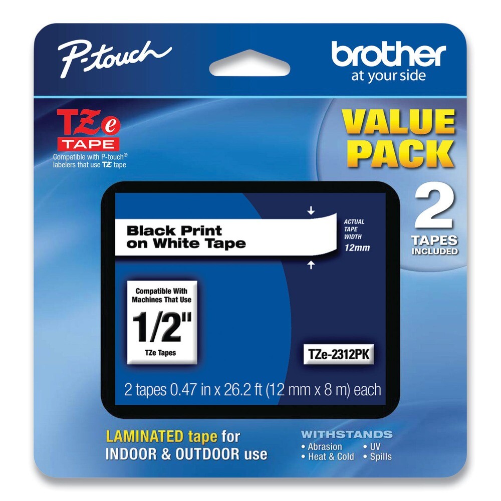 Brother P-Touch Tze TZE2312PK Laminated Labeling Tapes – BK On WT (2/PK) New