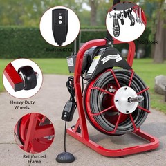 75Ft 1/2″ Drain Cleaner Machine with Auto Feed & 4 Cutters, Heavy Duty Electric