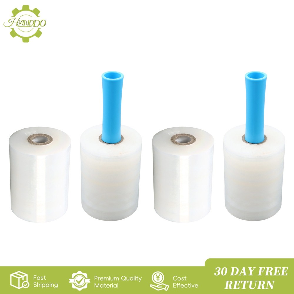 4 Pack Mini Clear Industrial Stretch Wrap Film 5″ × 1000ft with Handle, 80 Gauge