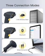Inateck Wireless Barcode Scanner 2D, QR Code, 2600 mAh Battery, with Smart Base