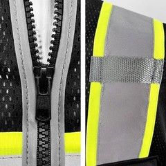 FX Class2 Hi-Vis Reflective Safety Vests with 6 Pockets and Zipper Front Black.