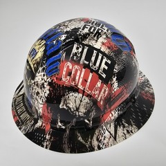 full brim hard hat custom hydro dipped IN BLUE COLLAR OUTLAW BUILT TO GET DIRTY