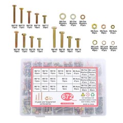 672PC Heavy Duty Metric Bolts Nuts Assortment Kit Hex Head Grade 8.8 Alloy Steel