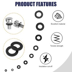 900-Piece Nylon Flat Washer Assortment Kit Black Plastic Flat Washers for Bolts