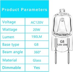 10Pack G8 Light Bulbs 20W Dimmable 120V G8 Base 2Pin Xenon Bulb T4 JCD