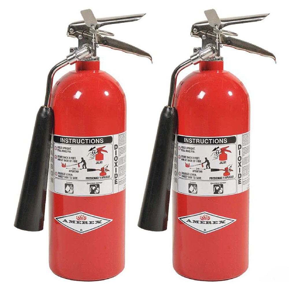 Amerex 322 5lb CO2 Fire Extinguisher with Brass Valve, Wall Hanger – 2 Pack