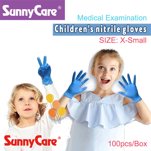100 Blue Nitrile Exam Gloves Powder Free (Latex Vinyl) for Kids Children Glove