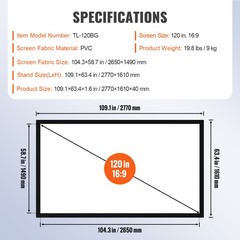 VEVOR 120″ Aluminum Fixed Frame 16:9 Projector Screen Velvet Matte Home Theater