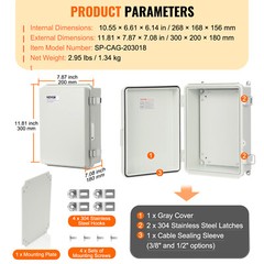 VEVOR Outdoor Junction Box 11.81×7.87×7.08 in ABS Plastic Electrical Enclosure