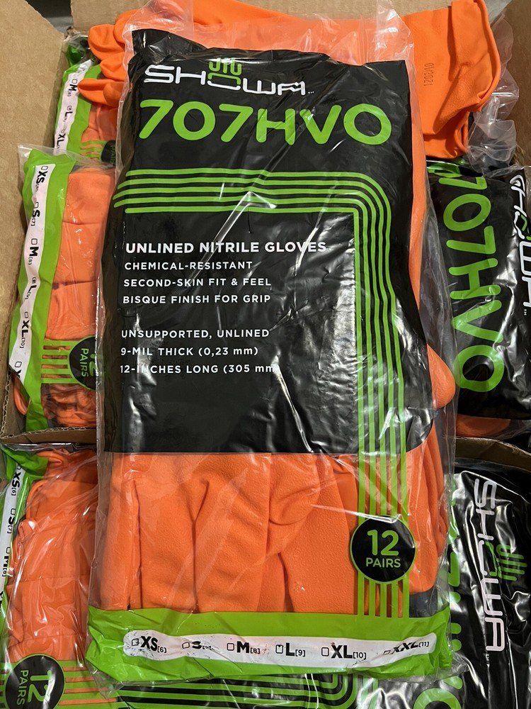 Showa 707HVO Chemical Resistant Nitrile Rubber 9mil Cleaning Gloves S,M,L,XL NEW