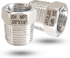 3/8″ NPT Male to 1/4″ NPT Female Reducer Bushing, 304 Stainless Steel Pipe Hex B