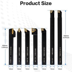 21 PCS Kit,Indexable Lathe Turning Tool,1/2″ 12Mm Shank,7Pcs Metal Lathe Cutting