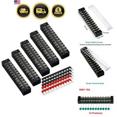 10pcs 5 Sets 12 Positions Dual Row 600V 15A Screw Terminal Strip Blocks with …