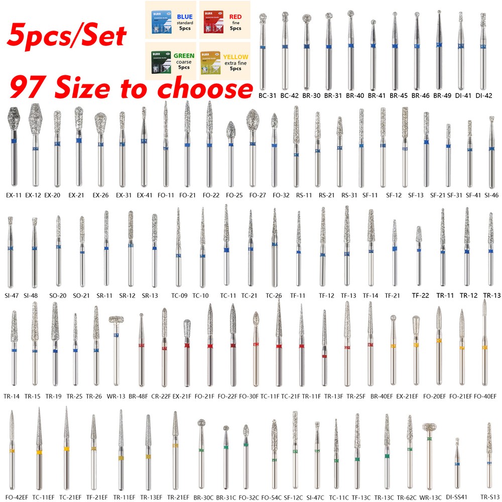 Multi-types Dental Diamond Burs Drill Medium FG1.6MM Fit High Speed Handpiece