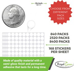 Royal Green Dot Stickers ~1/4 Inch 8 mm Round Circle Labels 36 Colors Available
