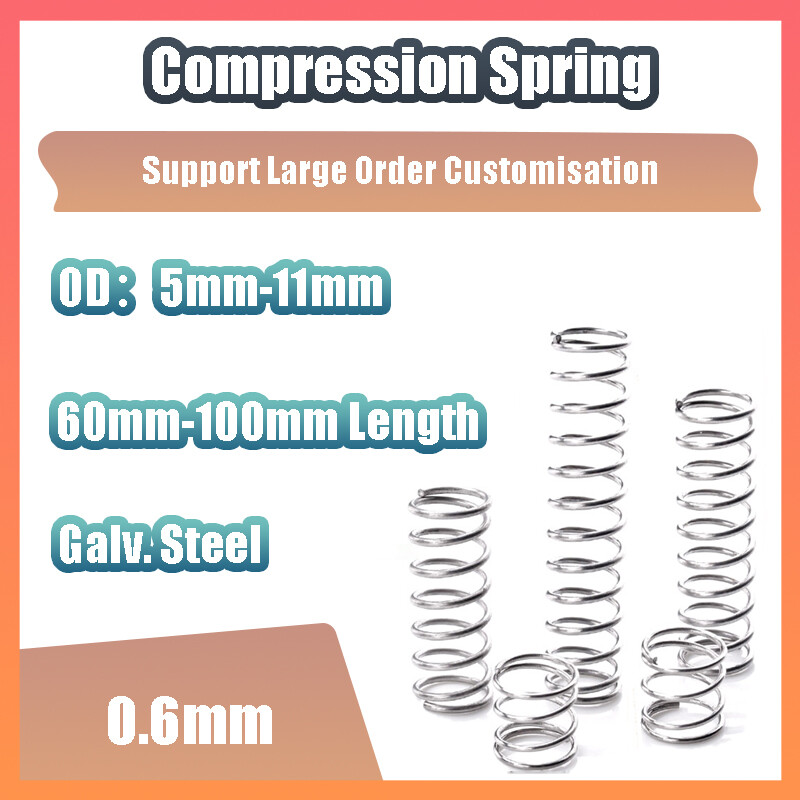 0.6mm Galv. Steel Compression Spring 5mm-11mm OD 60mm-100mm Length (Rust Proof)