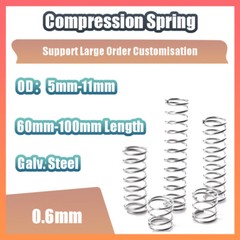 0.6mm Galv. Steel Compression Spring 5mm-11mm OD 60mm-100mm Length (Rust Proof)