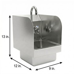 12 in. x 9 in. x 13 in. Wall Mount Stainless Steel Hand Sink with Side Splashes