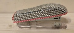 Avon Pink & Silver Shiny Girly Bejeweled Small Stapler Office Supply- Used
