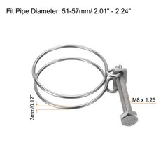 6Pcs Double Wire Hose Clamp 51-57mm Adjustable Hose Clip with M8 Bolt