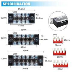Dual Row 3-12 Positions 600V 15/25A Screw Terminal Block Terminal Barrier Strip