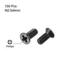 M2.5 x 6mm Phillips Flat Head Screws Carbon Steel Machine Screws Black 150pcs