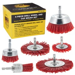 6 pc Abrasive Filament Nylon Bristle Drill Wheel and Cup Brush Set, 1/4″ Drill