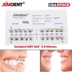 10x SANDENT Dental Orthodontics Brackets Brace Standard MBT 0.022″ Hooks 3-4-5