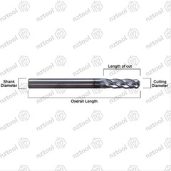5 PCS 4 Flute 3/16″ x 2″ Overall Length Ball Nose Carbide End Mill AlTiN Coated