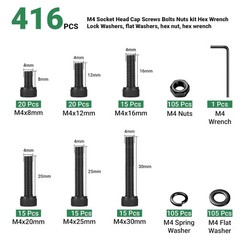 416PCS M4 Screw Assortment Kit Hex Socket Head Cap Bolts Nuts Washers 12.9 Alloy