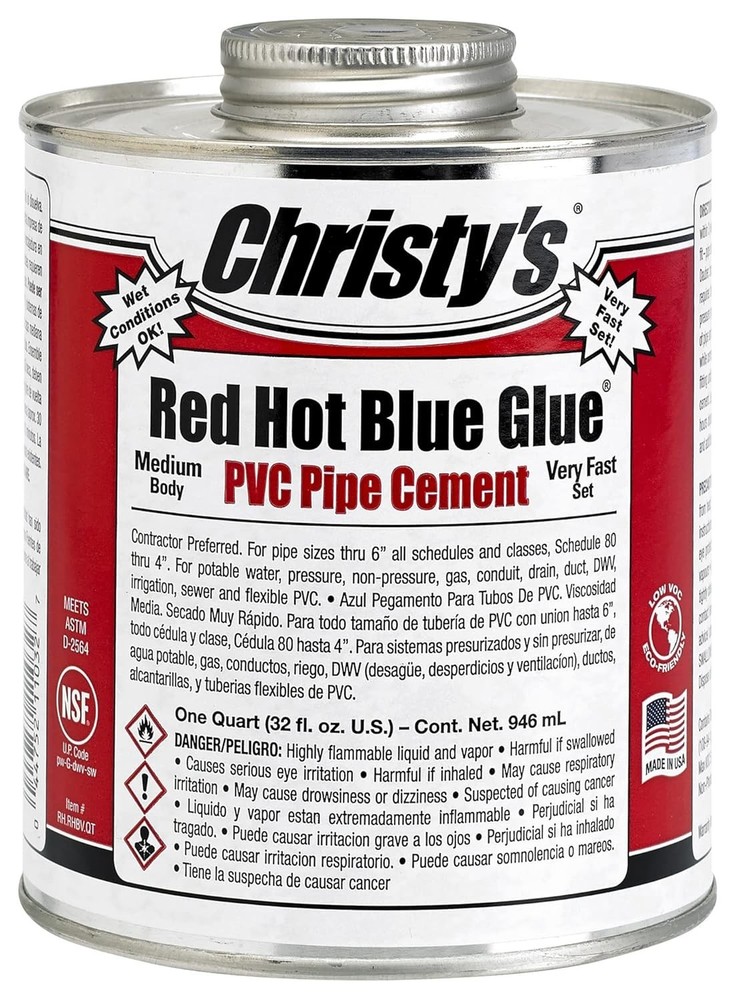 Christy’s Red Hot Blue Glue Blue Cement For PVC 32 oz