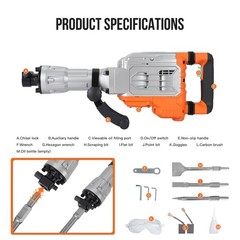 Electric Demolition Percussion Drill 1700W 60J Concrete Breaker w/ Carry Case